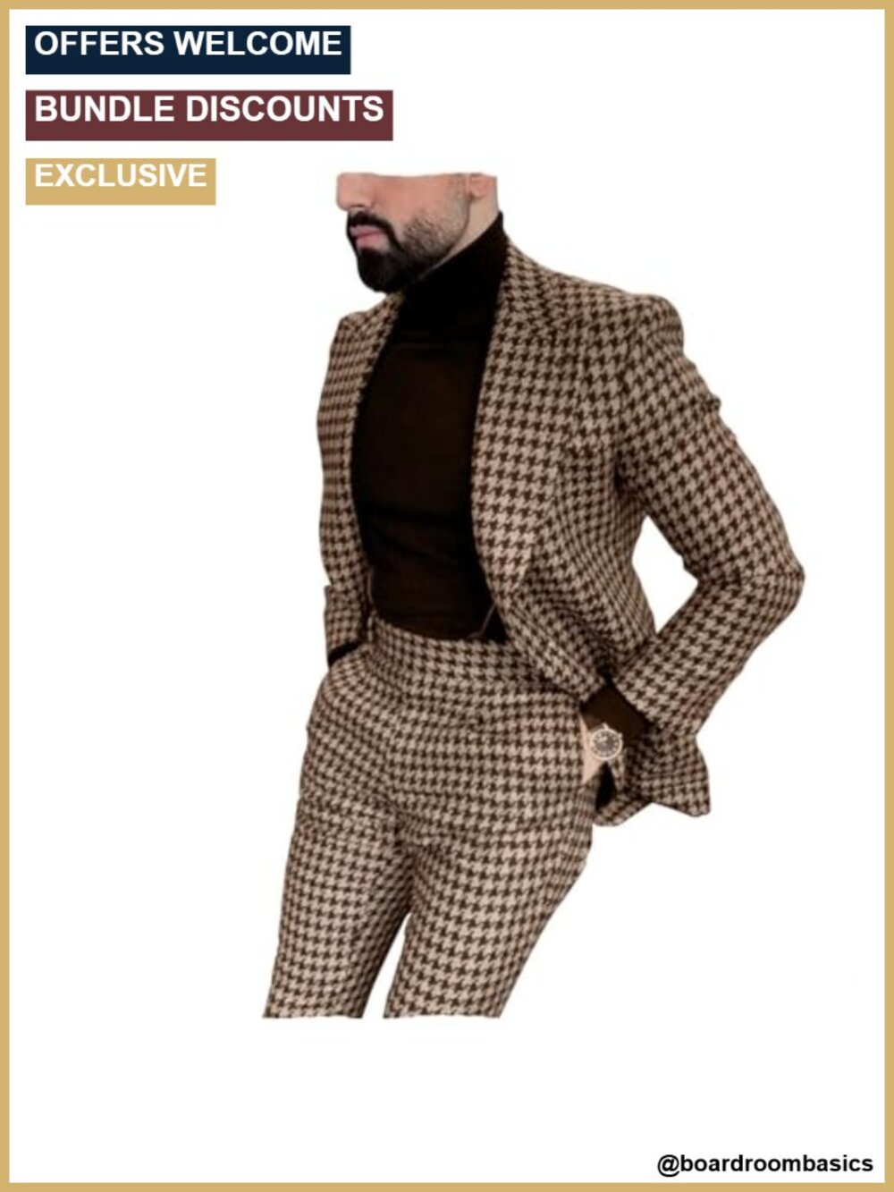 Men's Slim Fit Houndstooth Tweed Suit for Weddings & Prom